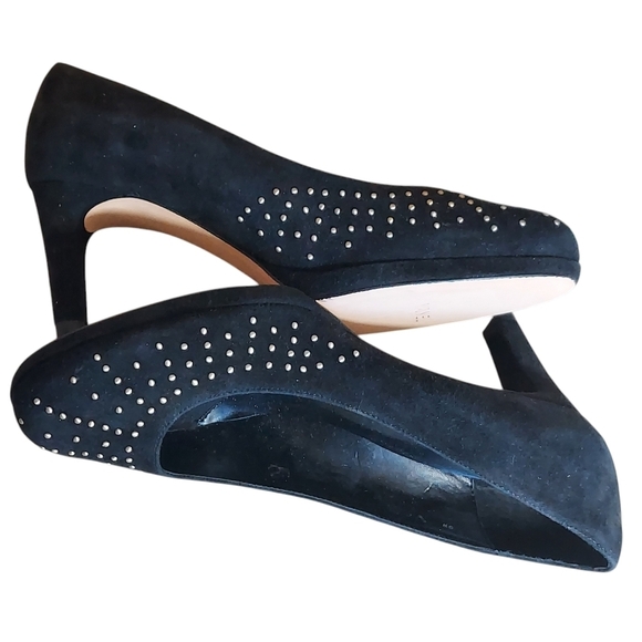 Van Eli Frenzy Black Suede Upper Gold Studs Platform Heels - Picture 10 of 16